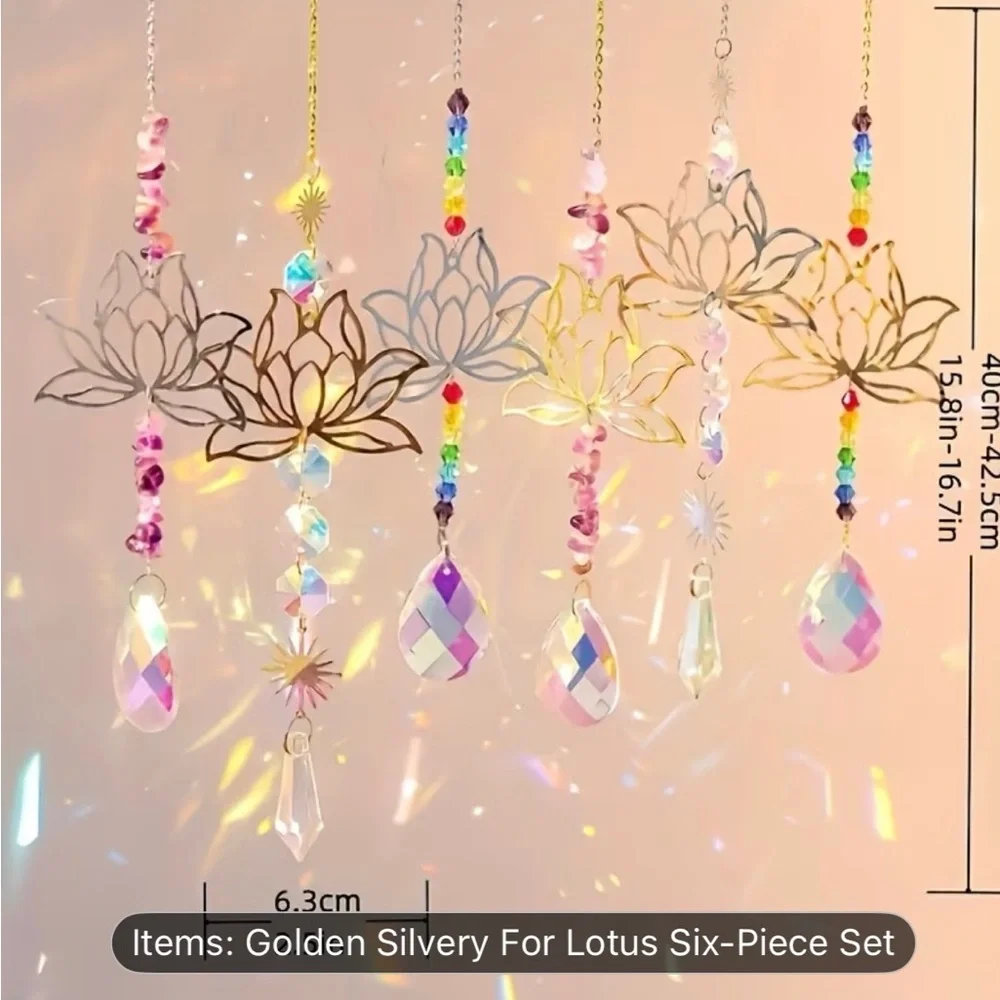 Lotus Crystal Sun Catcher Hanging Decorations - Gold & Iridescent - Picture 3 of 11